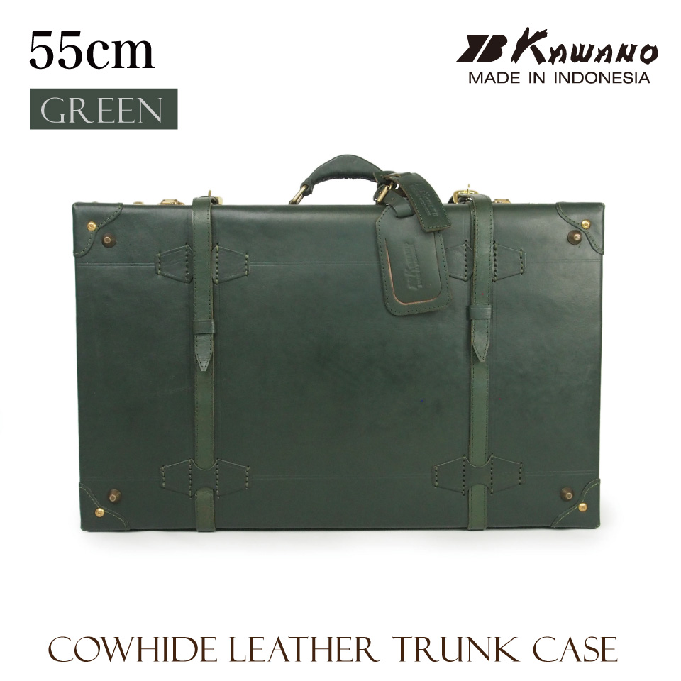 【10周年記念限定色登場！】 ヌメ革　トランクケース　55cm　数量限定　本革　レザートランク　カワノバッグ　グリーン（深緑）