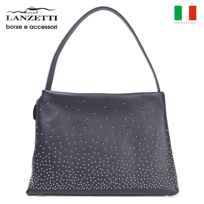 イタリア製 牛革　本革 レディース ハンドバッグ　肩掛けバッグ 軽量  LANZETTI ランゼッティ Art.3172 ネイビー