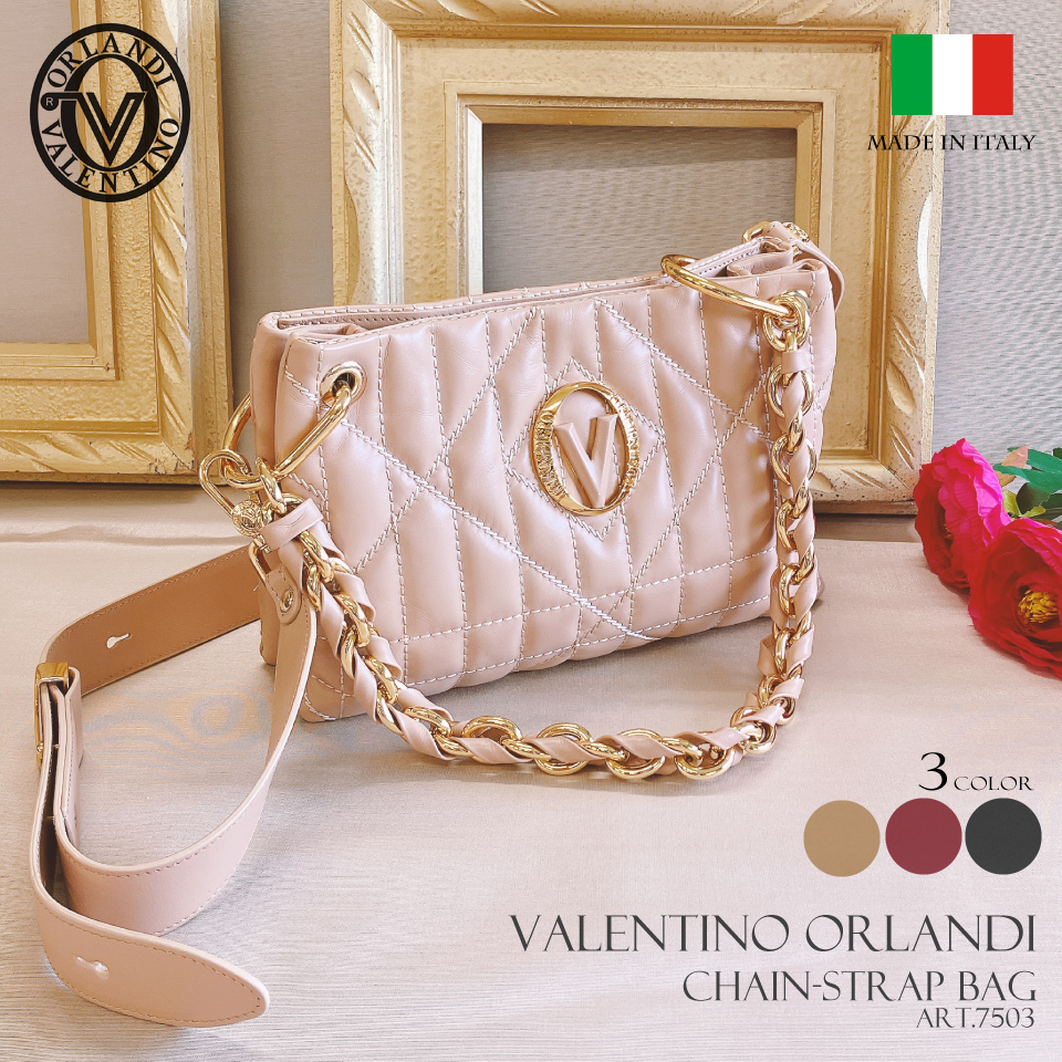2025 秋冬 イタリア製 トーンオントーン刺繍 本革 カーフレザー 3WAY チェーンショルダーバッグ レディース Valentino Orlandi ヴァレンティノ・オルランディ art.7503