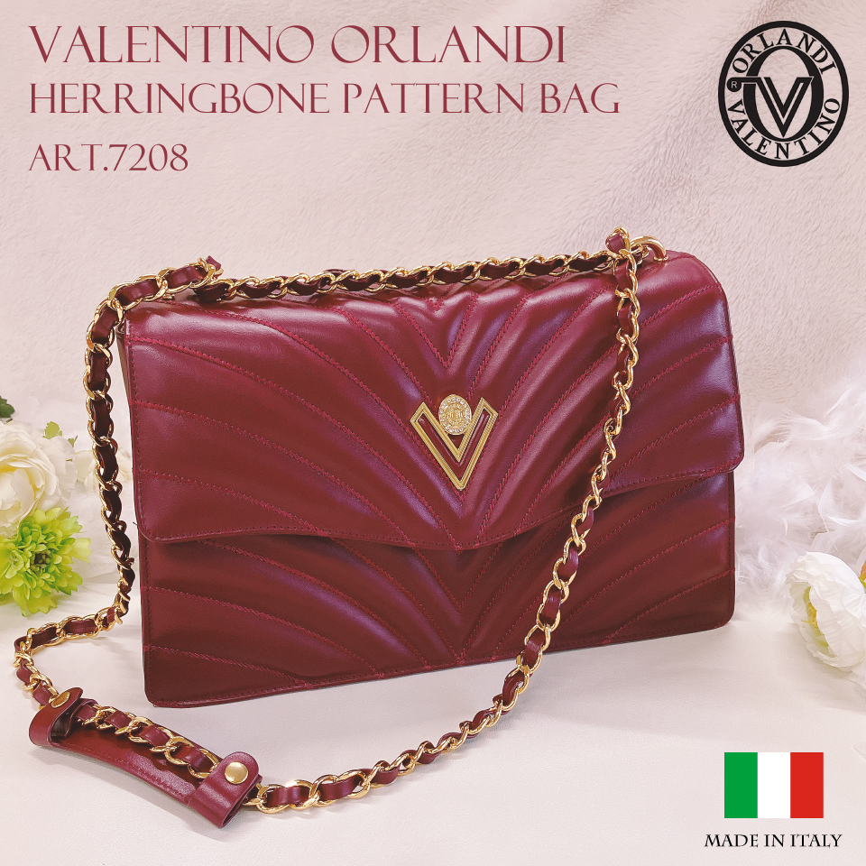 2025 秋冬 イタリア製 ヘリンボーン柄 本革 カーフレザー 2WAY チェーン ショルダーバッグ レディース Valentino Orlandi ヴァレンティノ・オルランディ art.7208