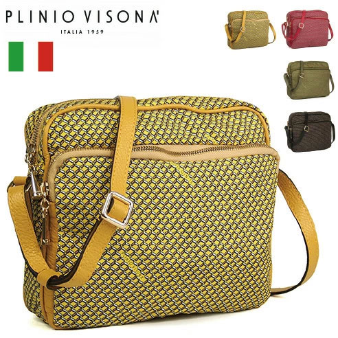 イタリア製 ナイロン ショルダーバッグ 軽量 斜め掛け PLINIO VISONA/プリニオ ヴィソナ 19409 イエロー(GIALLO ANANAS) カーキ(BOSCO) アカ(ROSSO LACCA)
